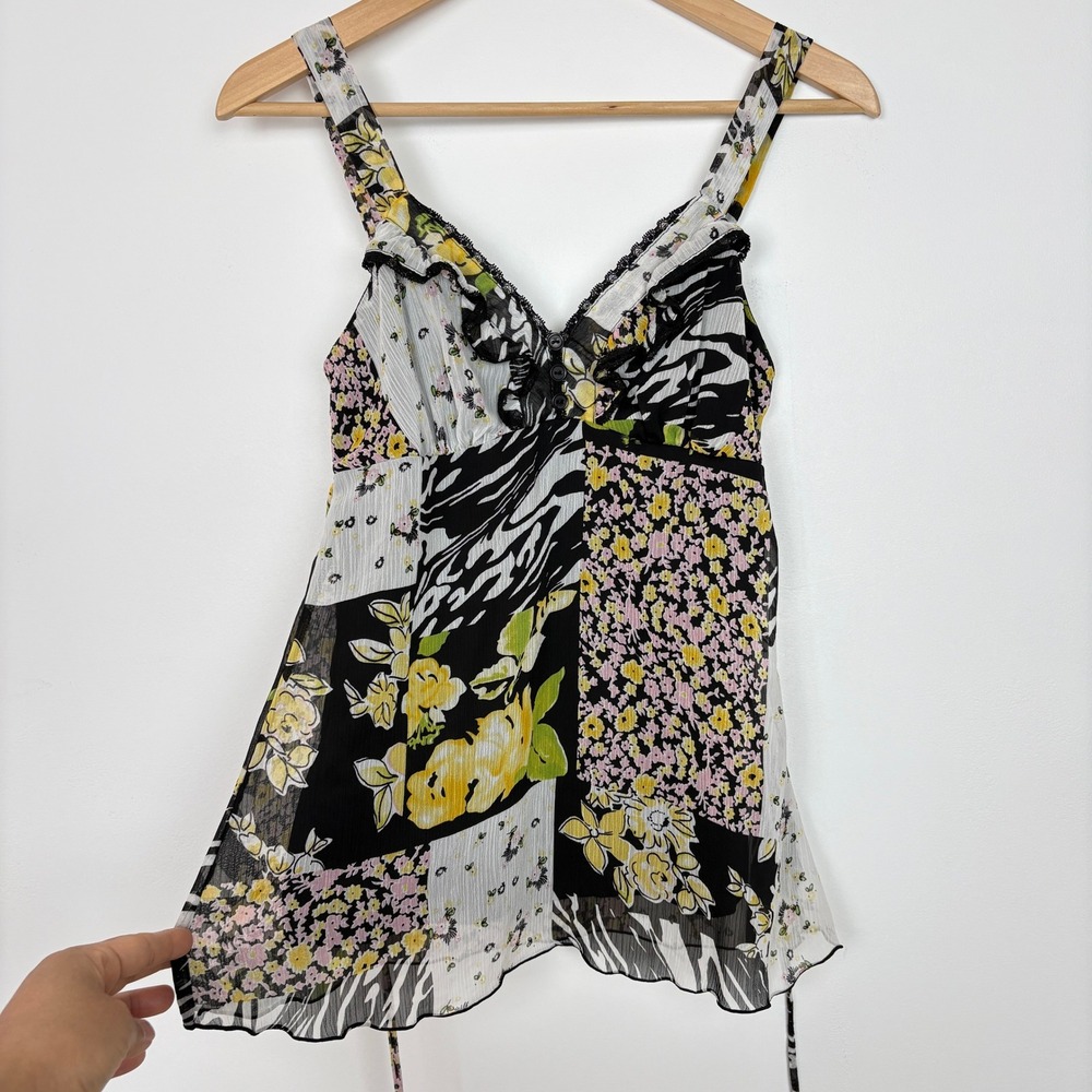 B-Wear Women Y2K Patchwork Floral Babydoll Tank‎ Top Size M Coquette Fairycore - Picture 4 of 12